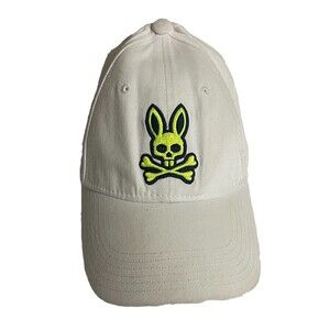 Psycho Bunny Embroidered Skull & Crossbones Hat Cap One Size White Adjustable